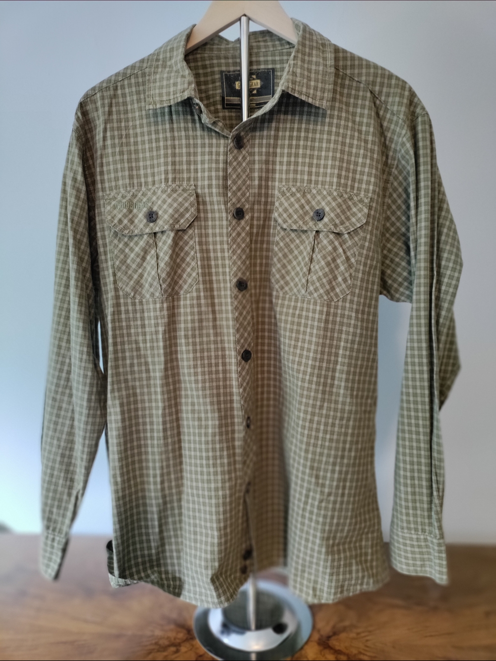 Guide Gear Tan/Green Plaid Button-Up Shirt